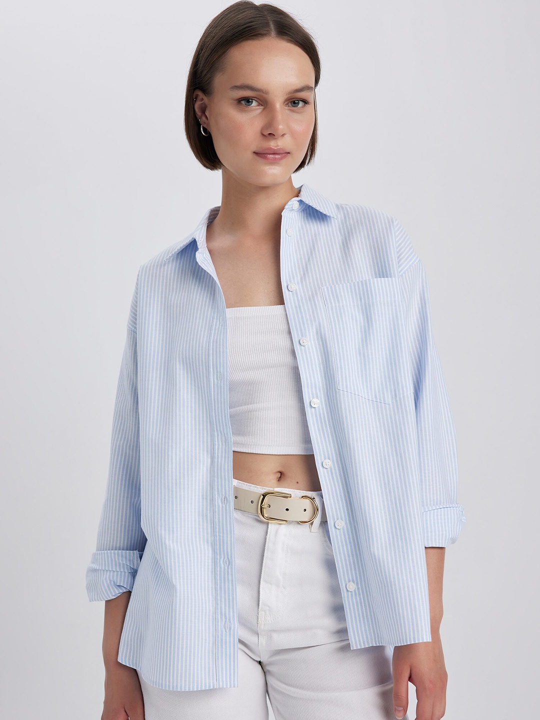 

DeFacto Striped Casual Cotton Shirt, Blue