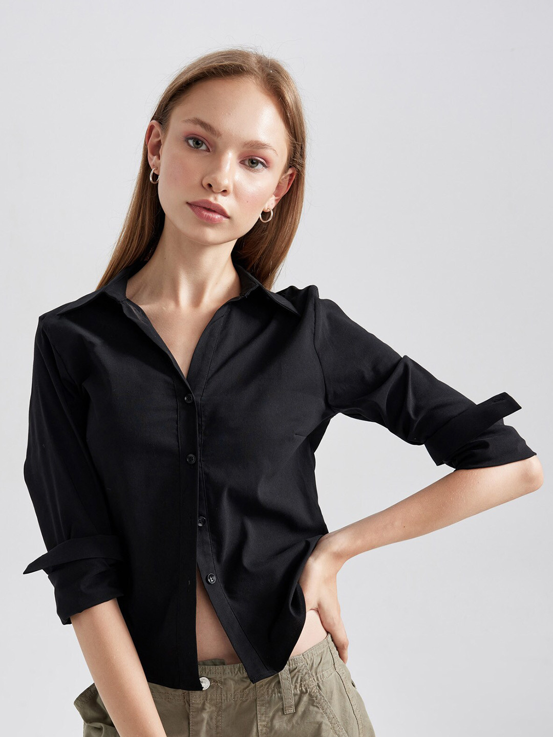 

DeFacto Spread Collar Casual Shirt, Black