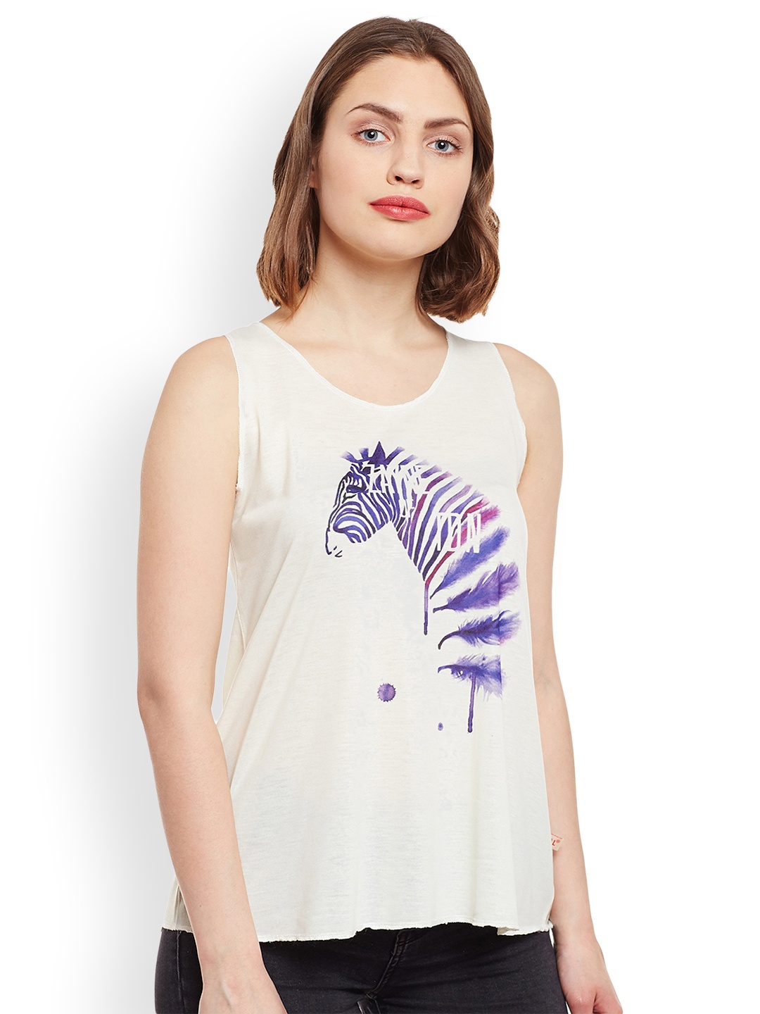 

MACK JONNEY Women Cream-Coloured Printed Tank Top