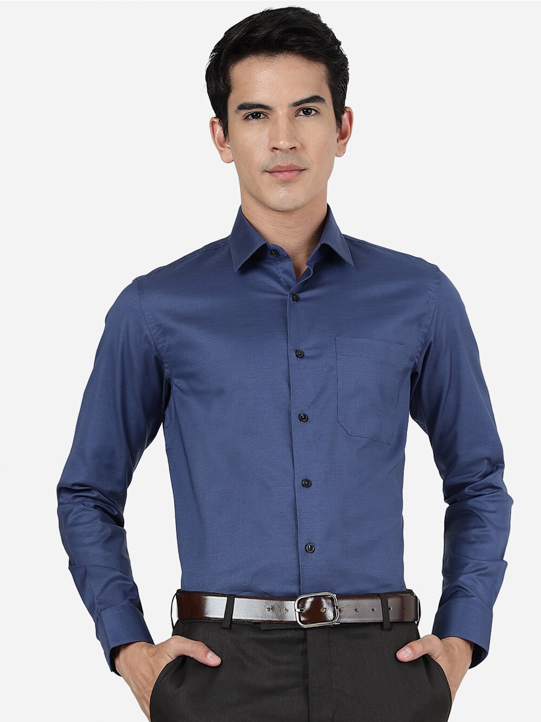 

JADE BLUE Slim Fit Spread Collar Long Sleeve Cotton Formal Shirt