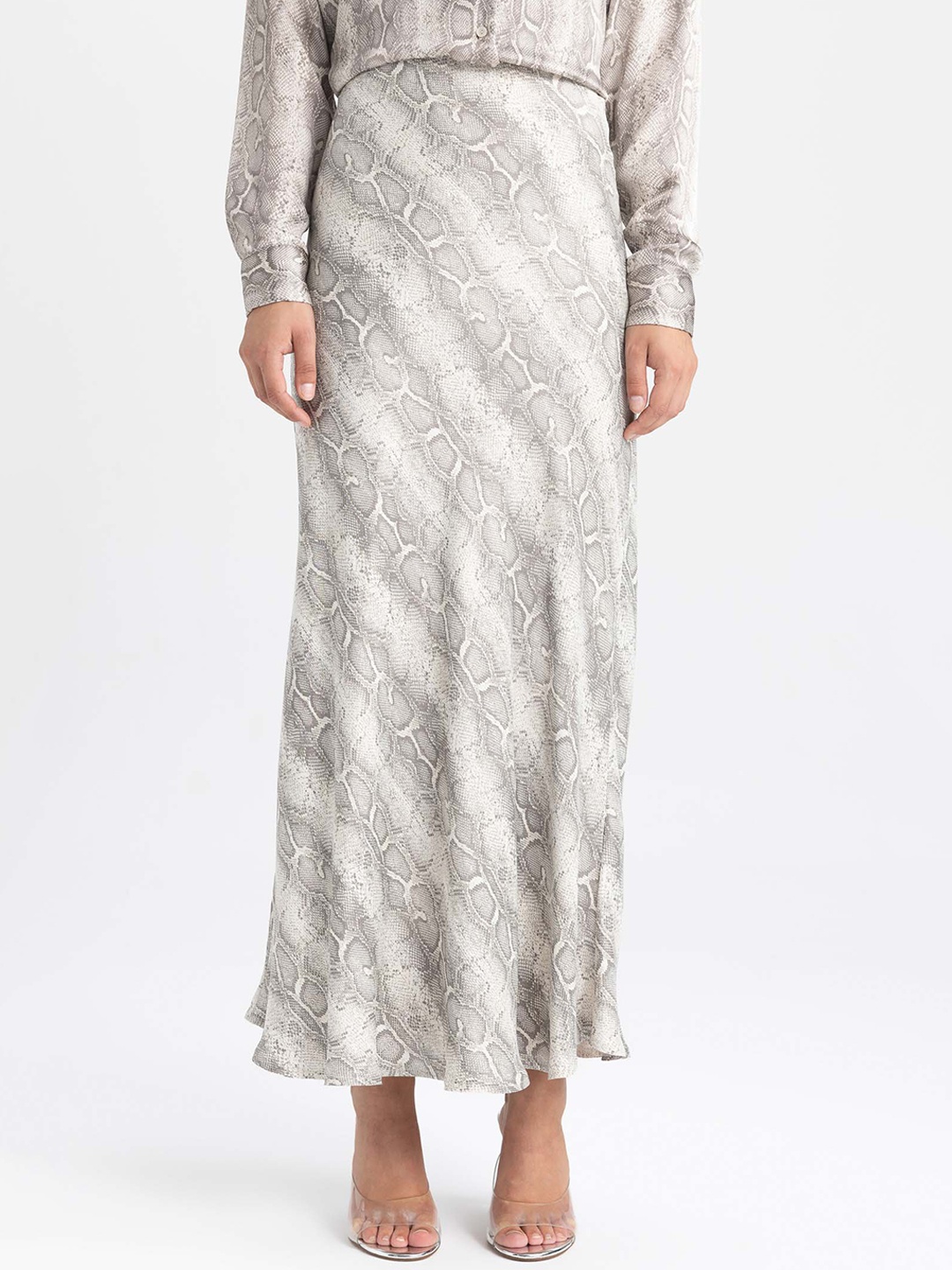 

DeFacto Animal Printed A-Line Maxi Skirt, Grey