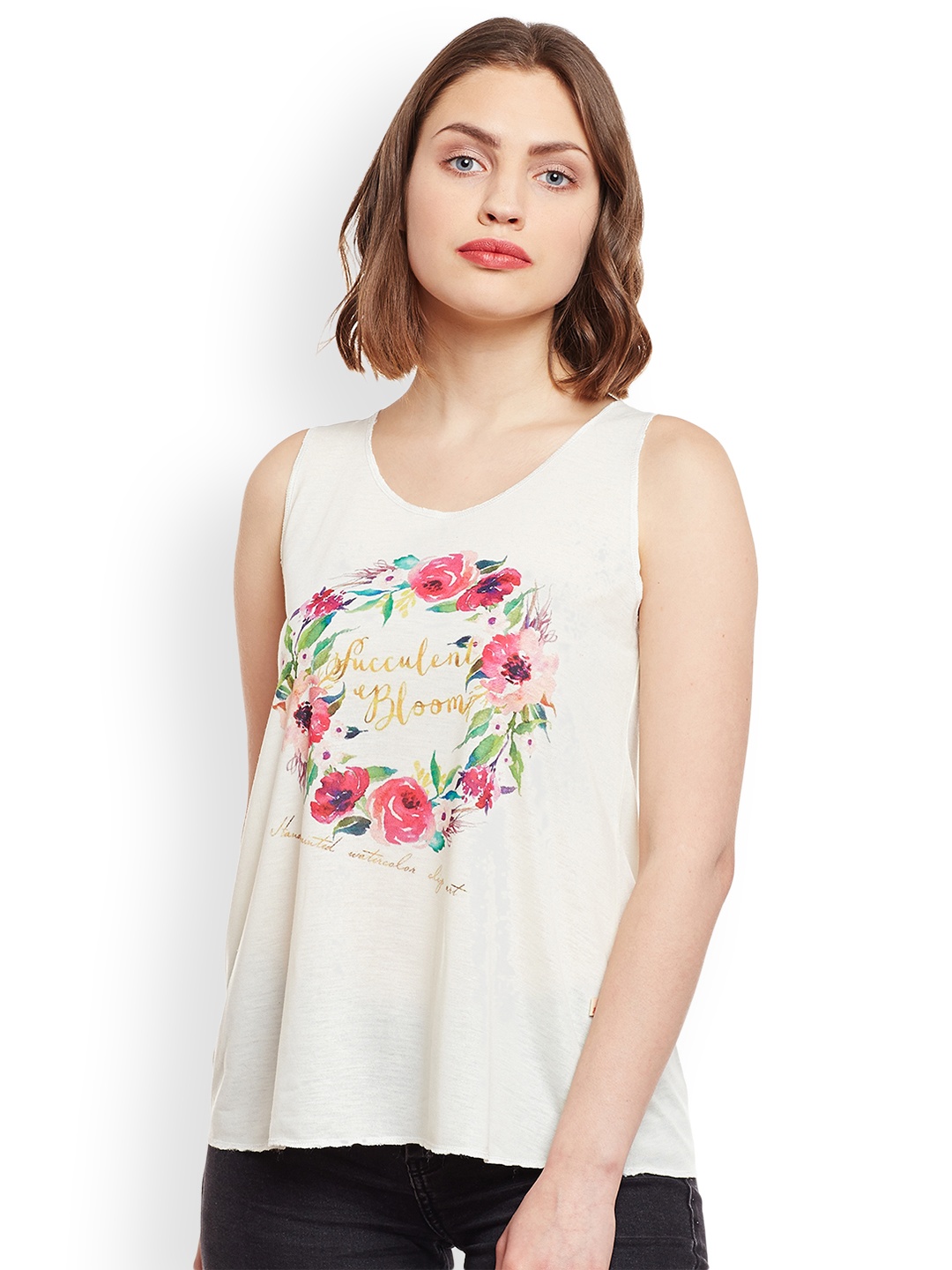 

VIMAL Women Cream-Coloured Printed Tank Top