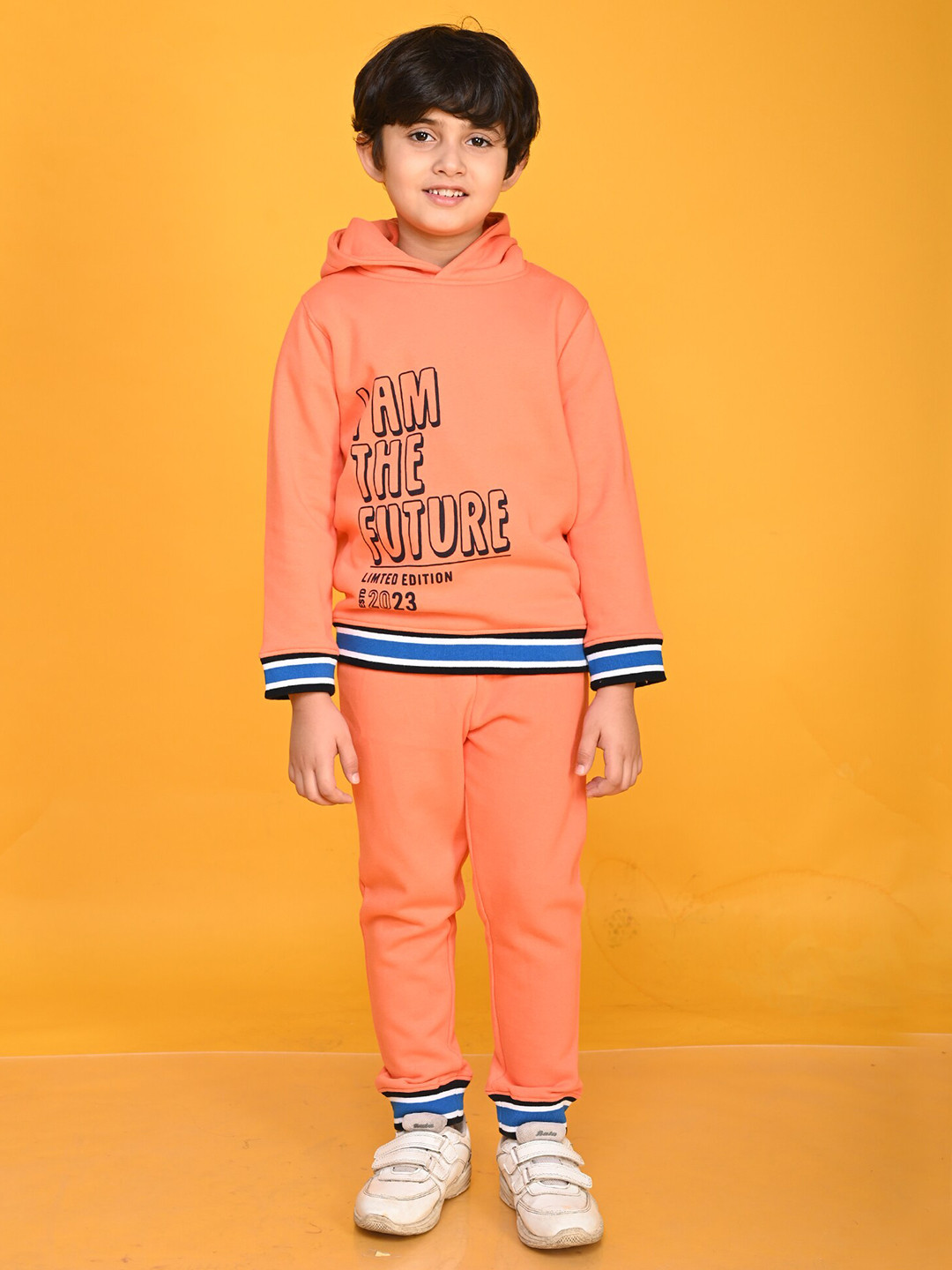 

Anthrilo Boys Printed Fleece Hoodie with Joggers, Orange