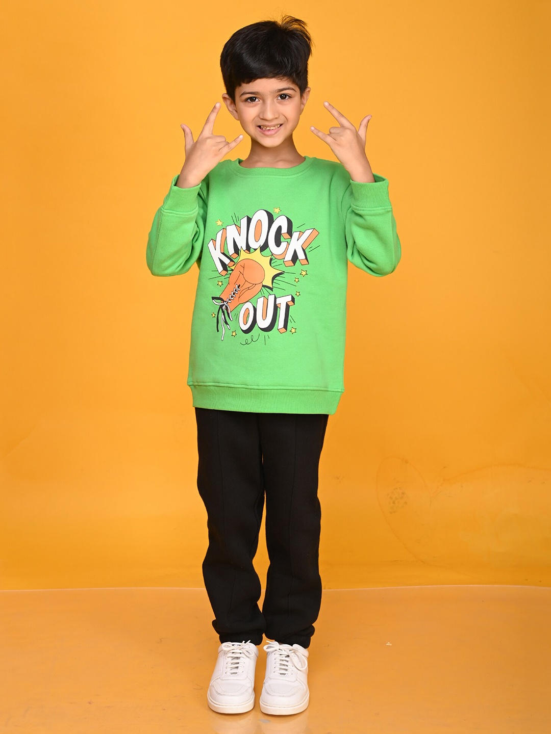 

Anthrilo Boys Typography Printed Top with Trousers, Green
