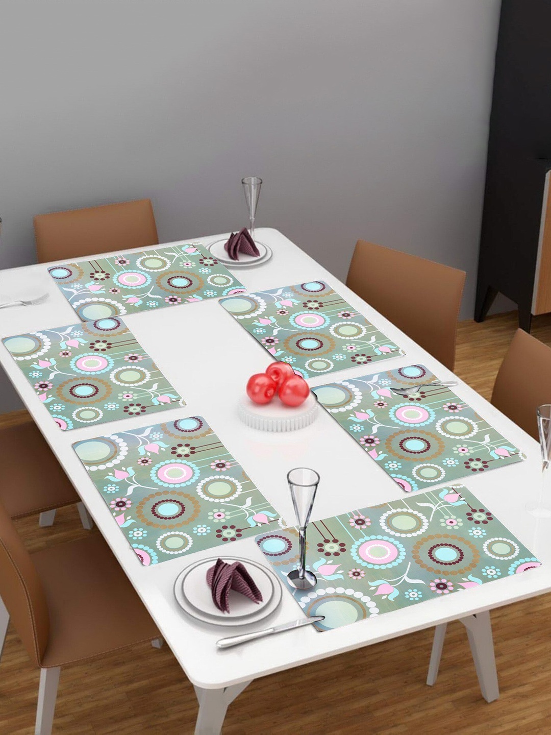 

Dakshya Industries Green & Pink 6 Pieces Printed Table Placemats