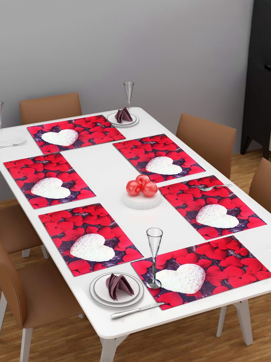 

Dakshya Industries Red & White 6 Pieces Heart Printed Table Placemats