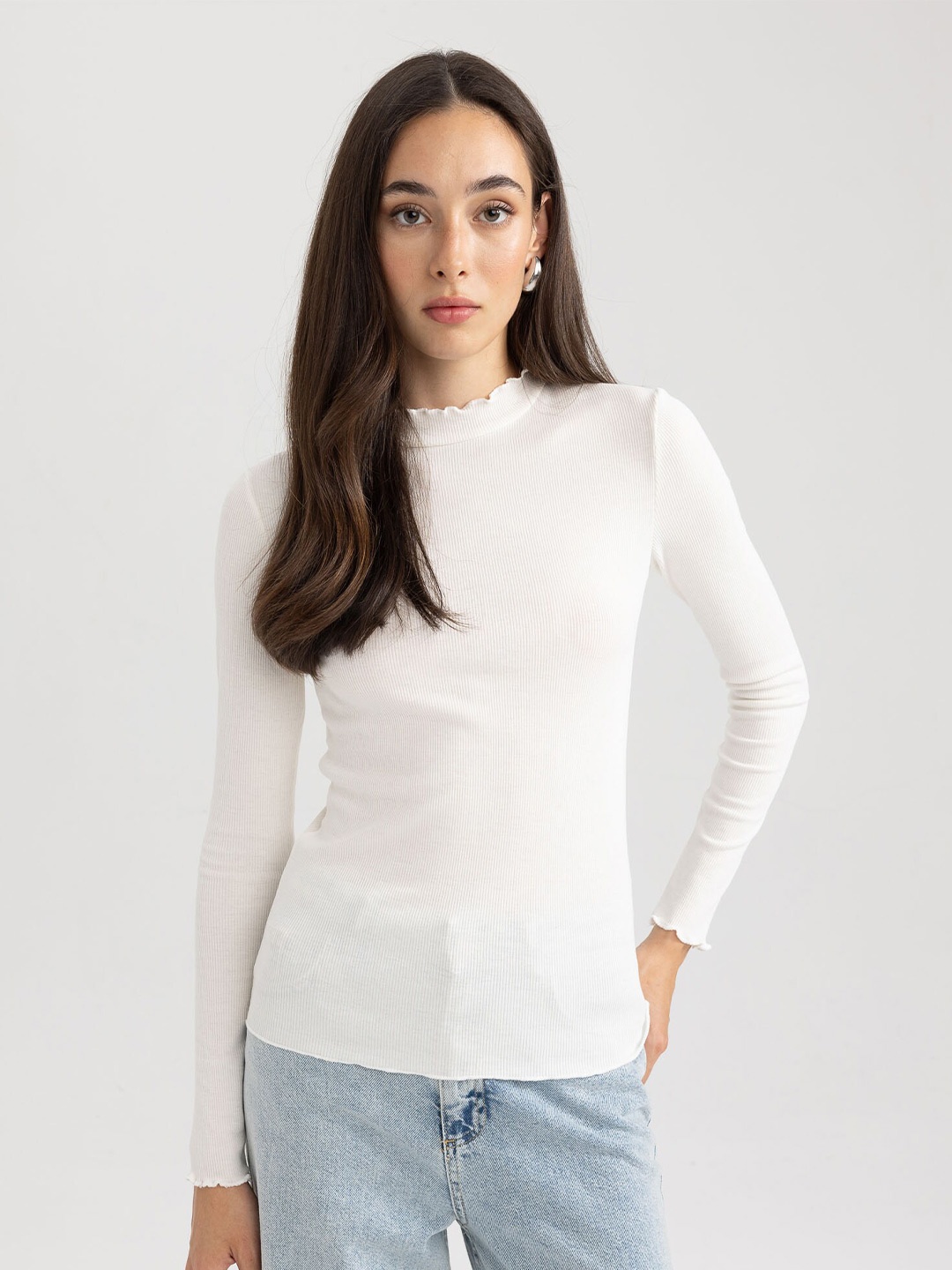 

DeFacto High-Neck Ribbed Top, White