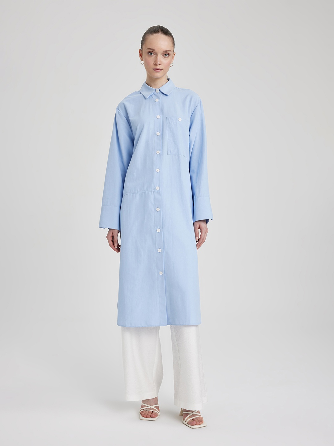 

DeFacto Shirt Collar Button Placket Fusion Kurta, Blue