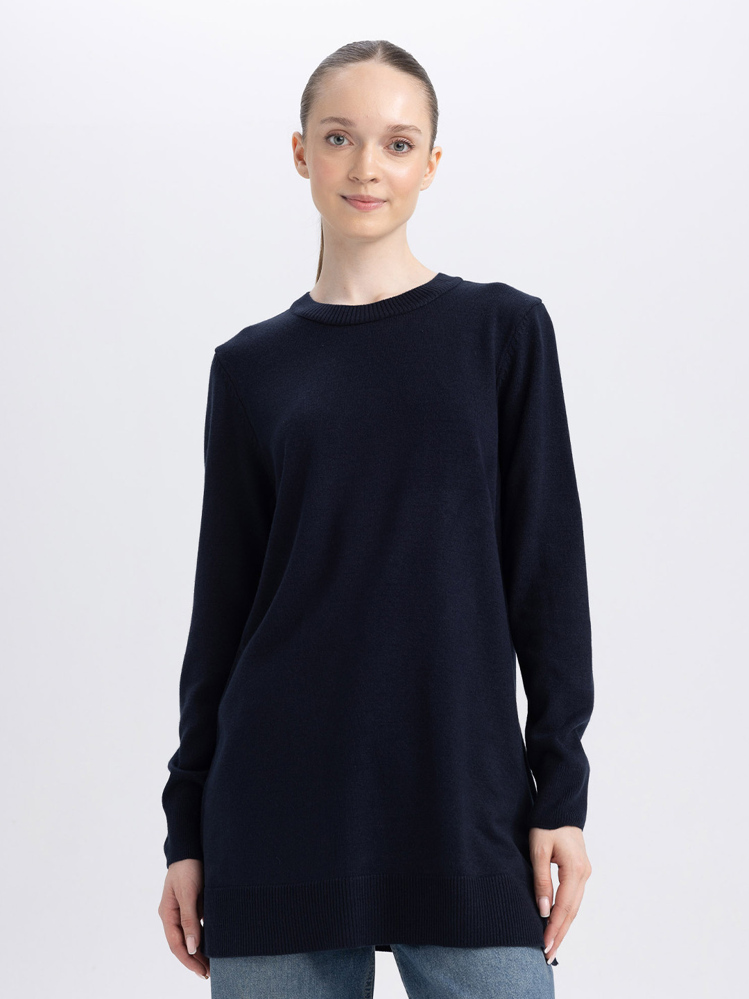 

DeFacto Acrylic Longline Pullover, Navy blue