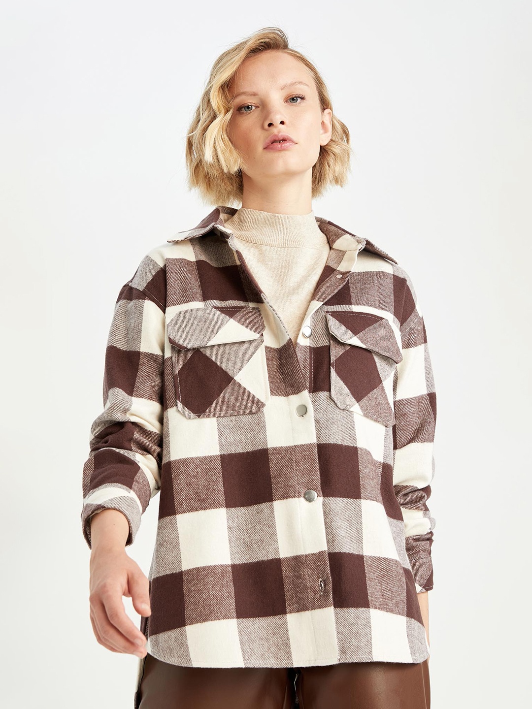 

DeFacto Women Checked Shirt, Brown