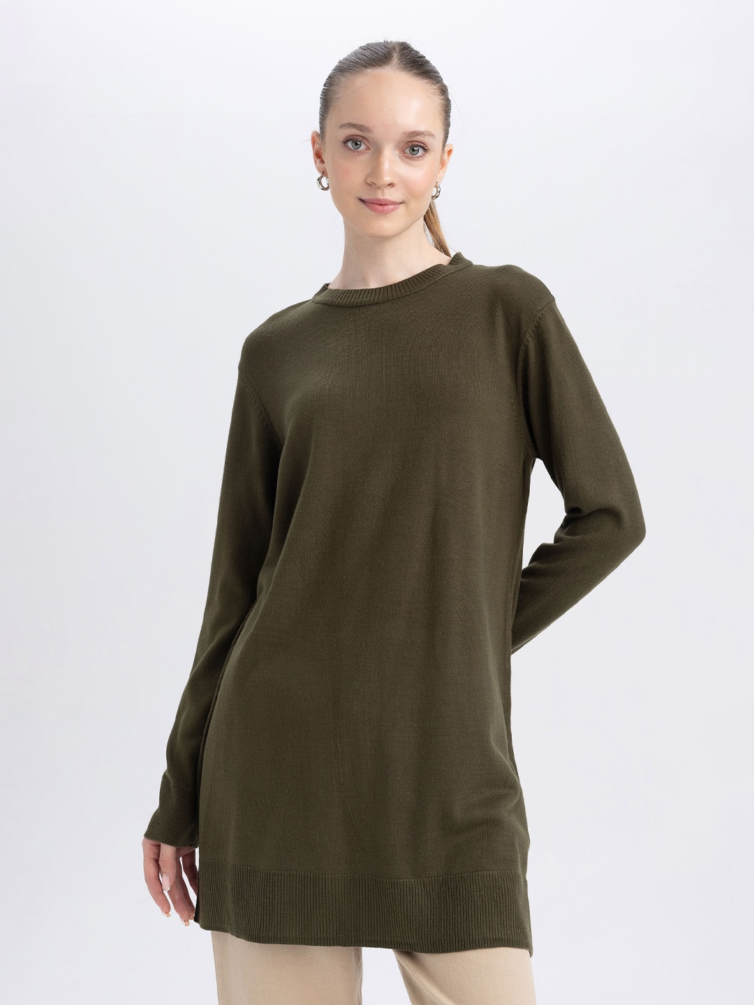 

DeFacto Women Acrylic Longline Sweatshirt, Olive