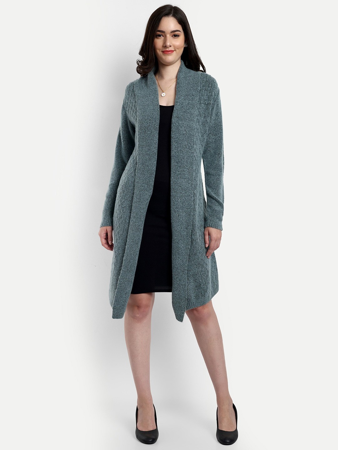 

CREATIVE LINE Women Open Front Wool Longline Shrug, Green