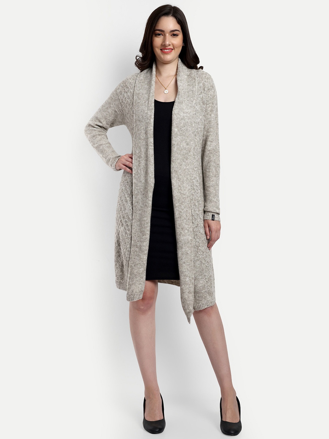 

CREATIVE LINE Women Wool Open Front Longline Shrug, Beige