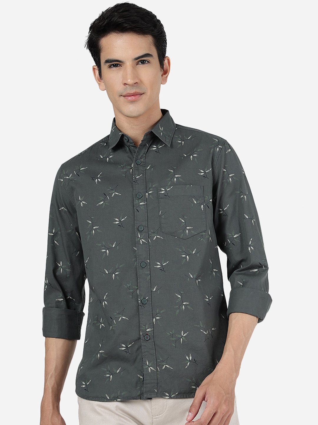 

Greenfibre Floral Printed Slim Fit Pure Cotton Casual Shirt, Green