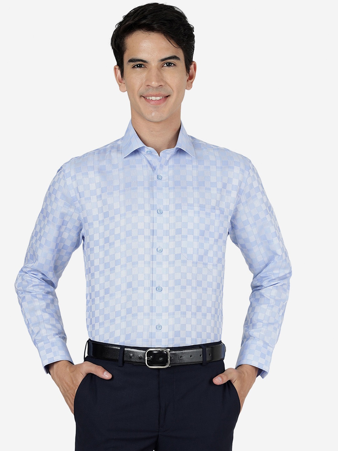 

Greenfibre Checked Cotton Formal Shirt, Blue