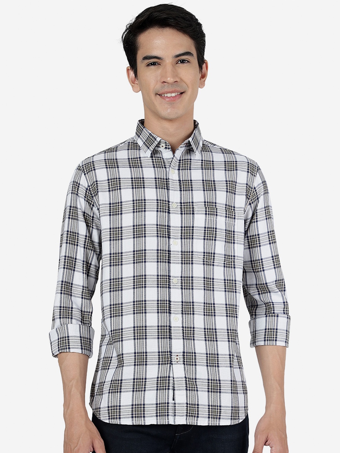 

Greenfibre Slim Fit Tartan Checks Cotton Casual Shirt, Green