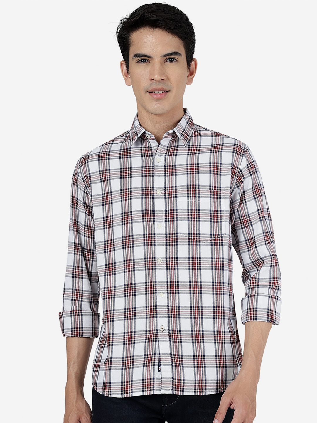 

Greenfibre Tartan Checks Opaque Slim Fit Pure Cotton Casual Shirt, Red