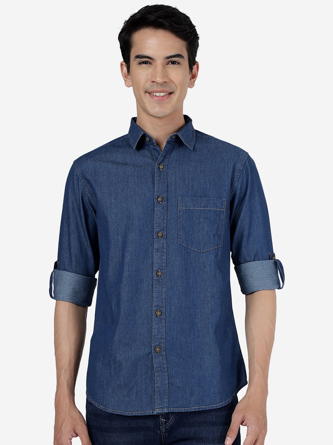 

Greenfibre Slim Fit Opaque Pure Cotton Casual Shirt, Blue