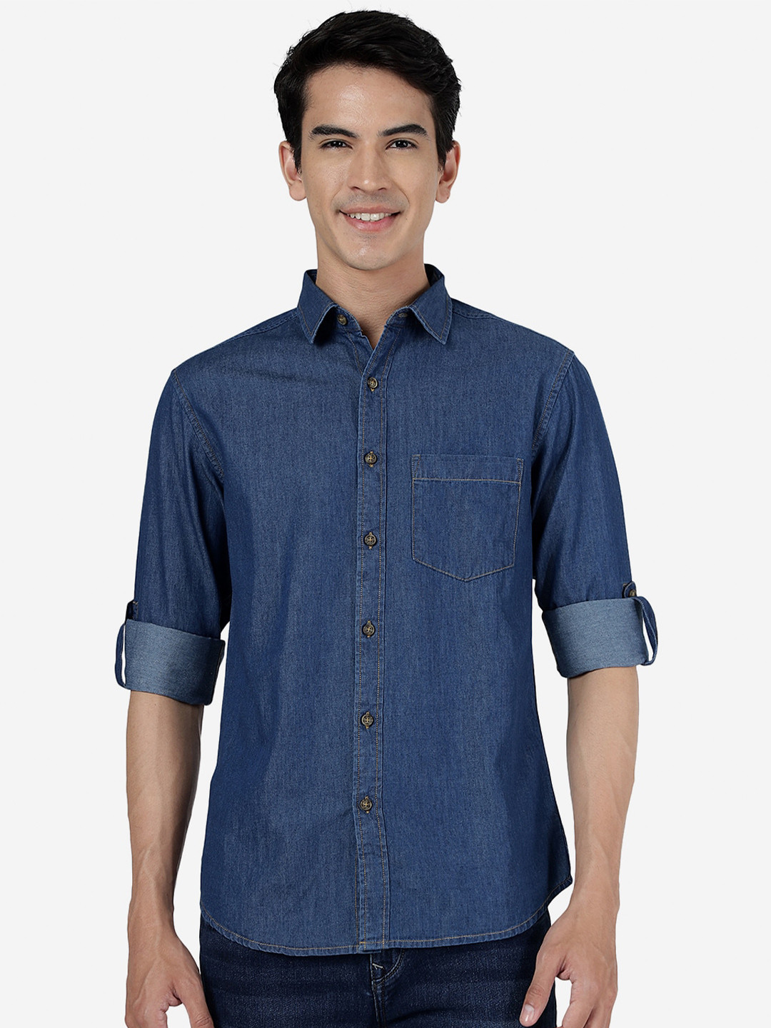 

Greenfibre Slim Fit Opaque Pure Cotton Casual Shirt, Blue
