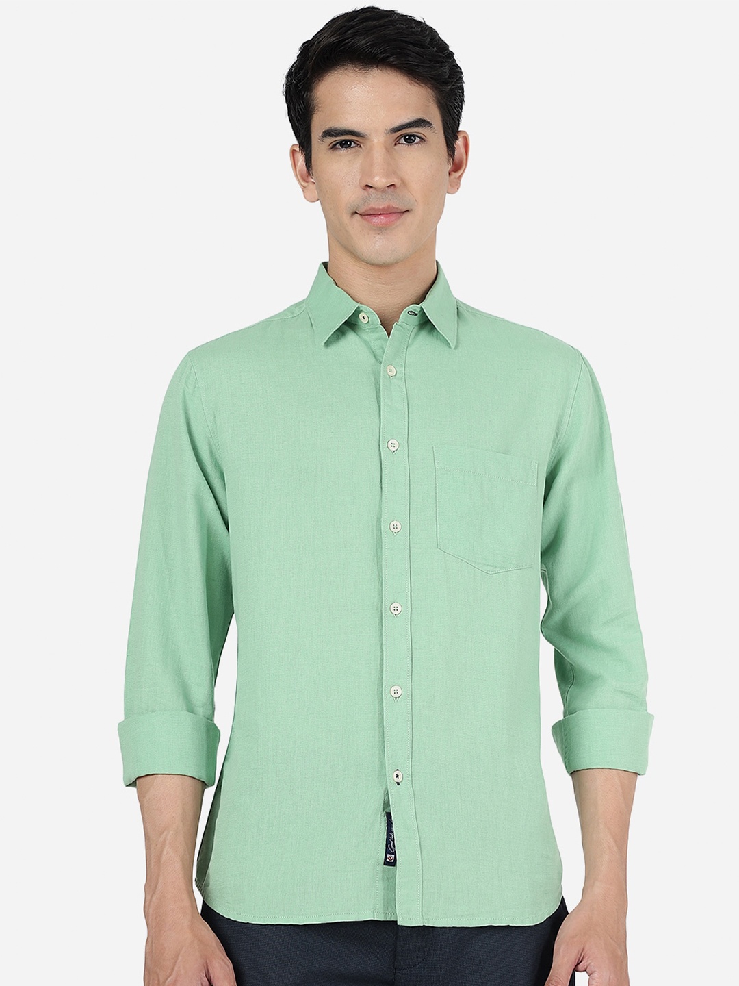 

Greenfibre Slim Fit Opaque Pure Cotton Casual Shirt, Green