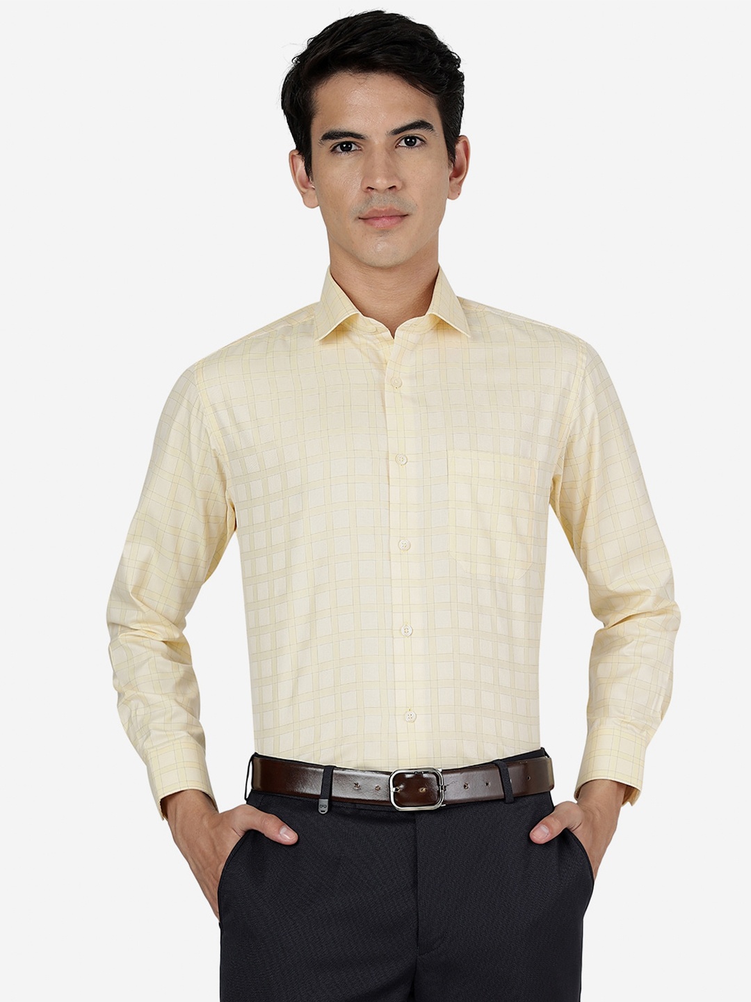 

Greenfibre Gingham Checks Slim Fit Opaque Formal Shirt, Yellow