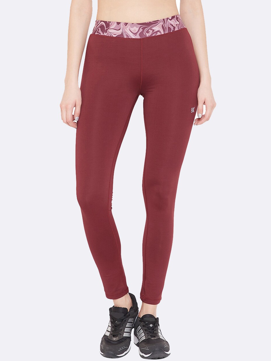 

URKNIT Women High-Rise Ankle Length Stretchable Slim Fit Sports Tights, Maroon