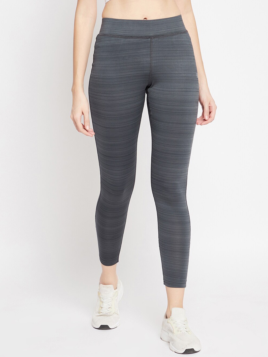 

URKNIT Women Striped Slim Fit Sportswear Stretchable Tights, Grey