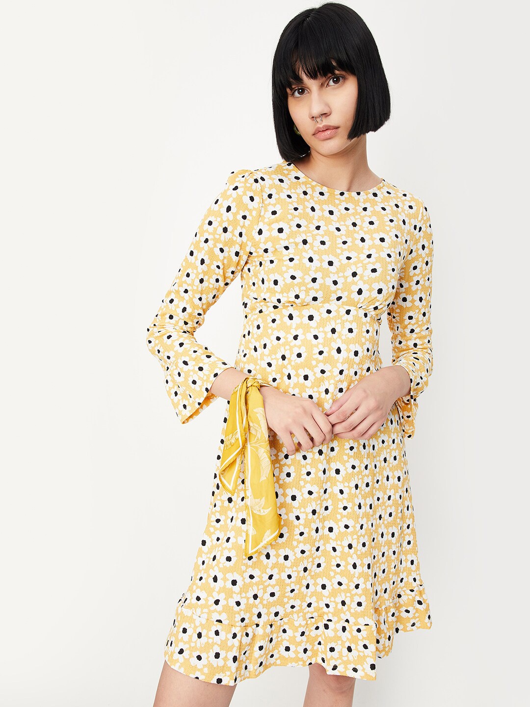 

max Floral Printed A Line Dress, Yellow