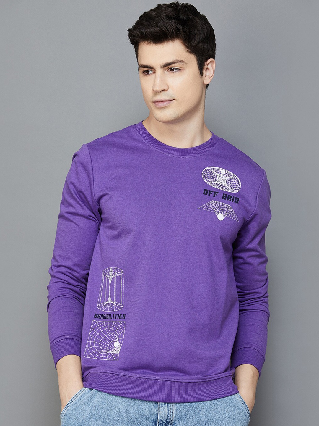 

Fame Forever by Lifestyle Abstract Printed Pullover Cotton Sweatshirt, Purple