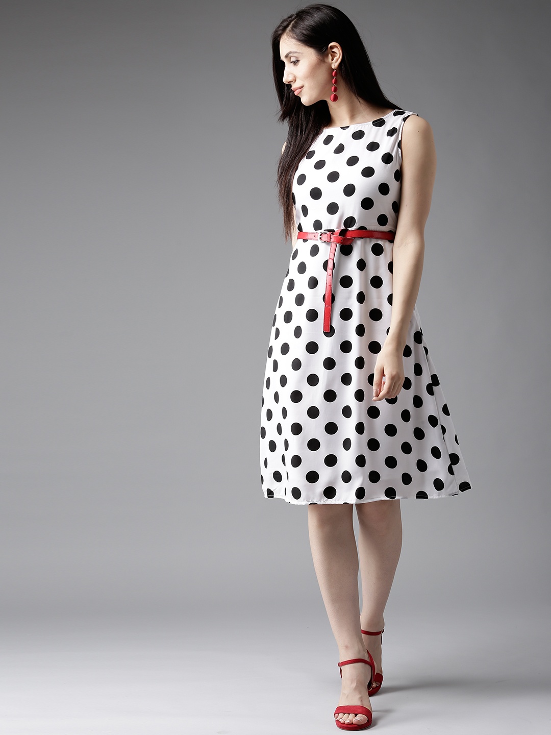 

HERE&NOW Women White & Black Printed A-Line Dress