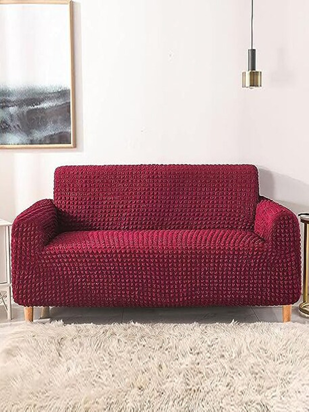 

HOUSE OF QUIRK Maroon Self-Design Bubble Sofa Cover