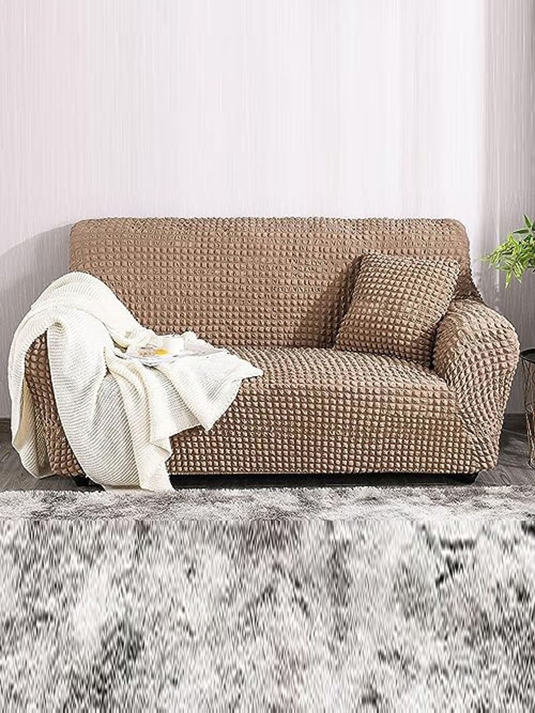 

HOUSE OF QUIRK Brown Self-Design Bubble Sofa Cover