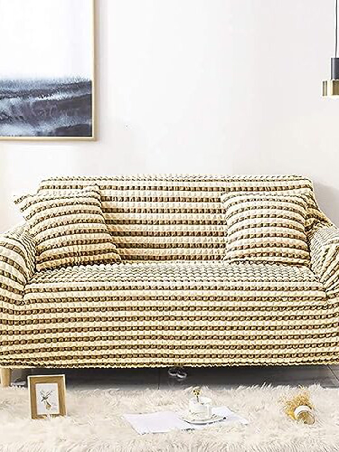 

HOUSE OF QUIRK Beige & Brown Self-Design Bubble 2 Seater Sofa Cover
