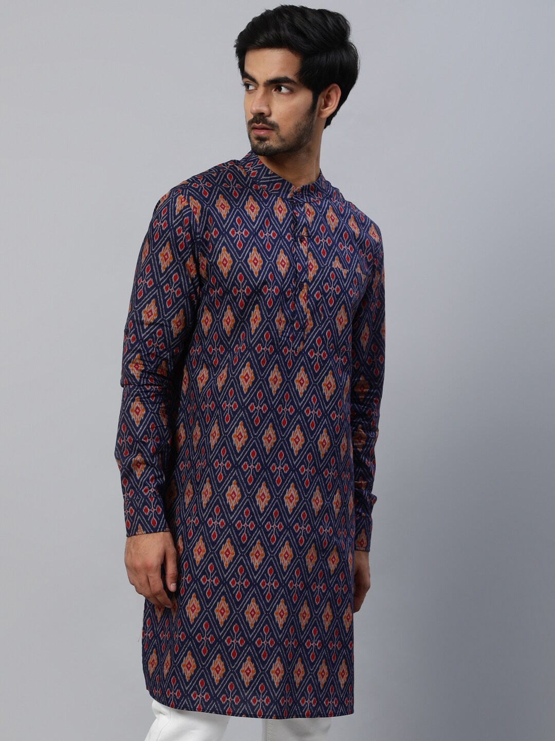 

AKS Ethnic Motifs Woven Design Pure Cotton Kurta, Blue