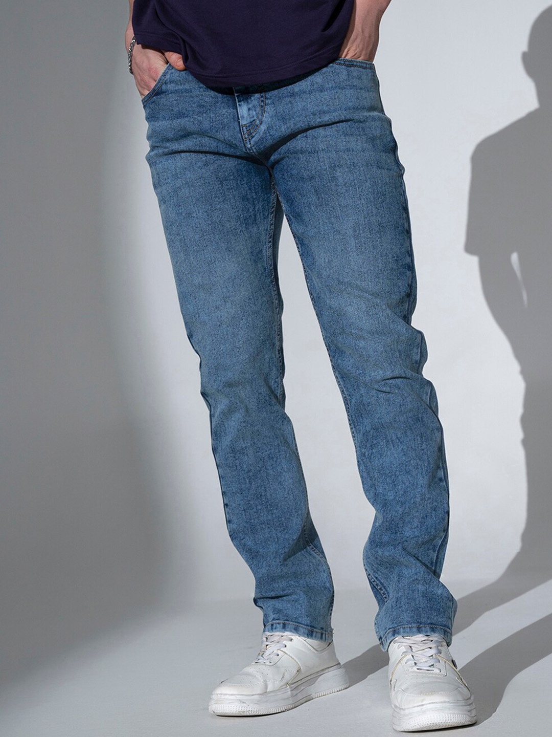 

Hubberholme Men Clean Look Mid Rise Straight Fit Cotton Jeans, Blue