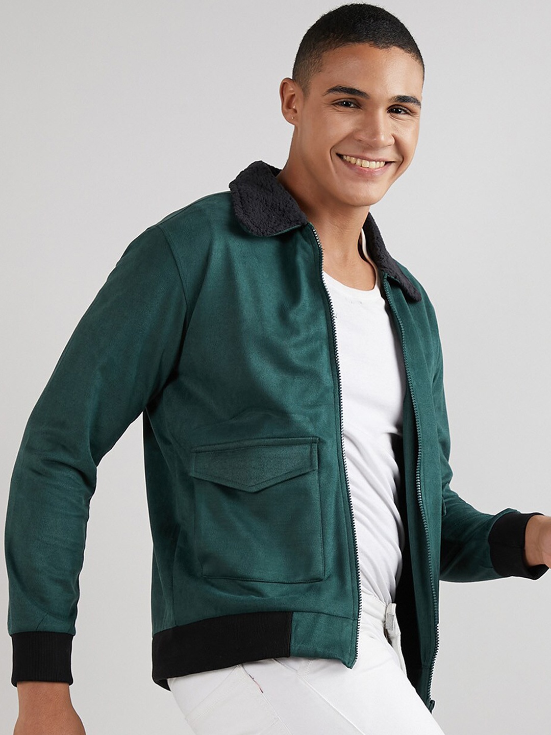 

Campus Sutra Green Windcheater Cotton Bomber Jacket