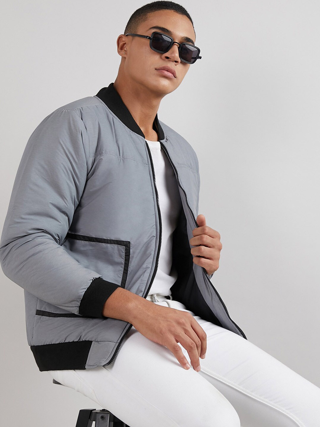 

Campus Sutra Windcheater Bomber Jacket, Grey