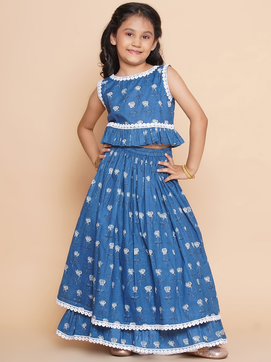 

Modish Couture Girls Printed Ready to Wear Lehenga with Blouse, Blue