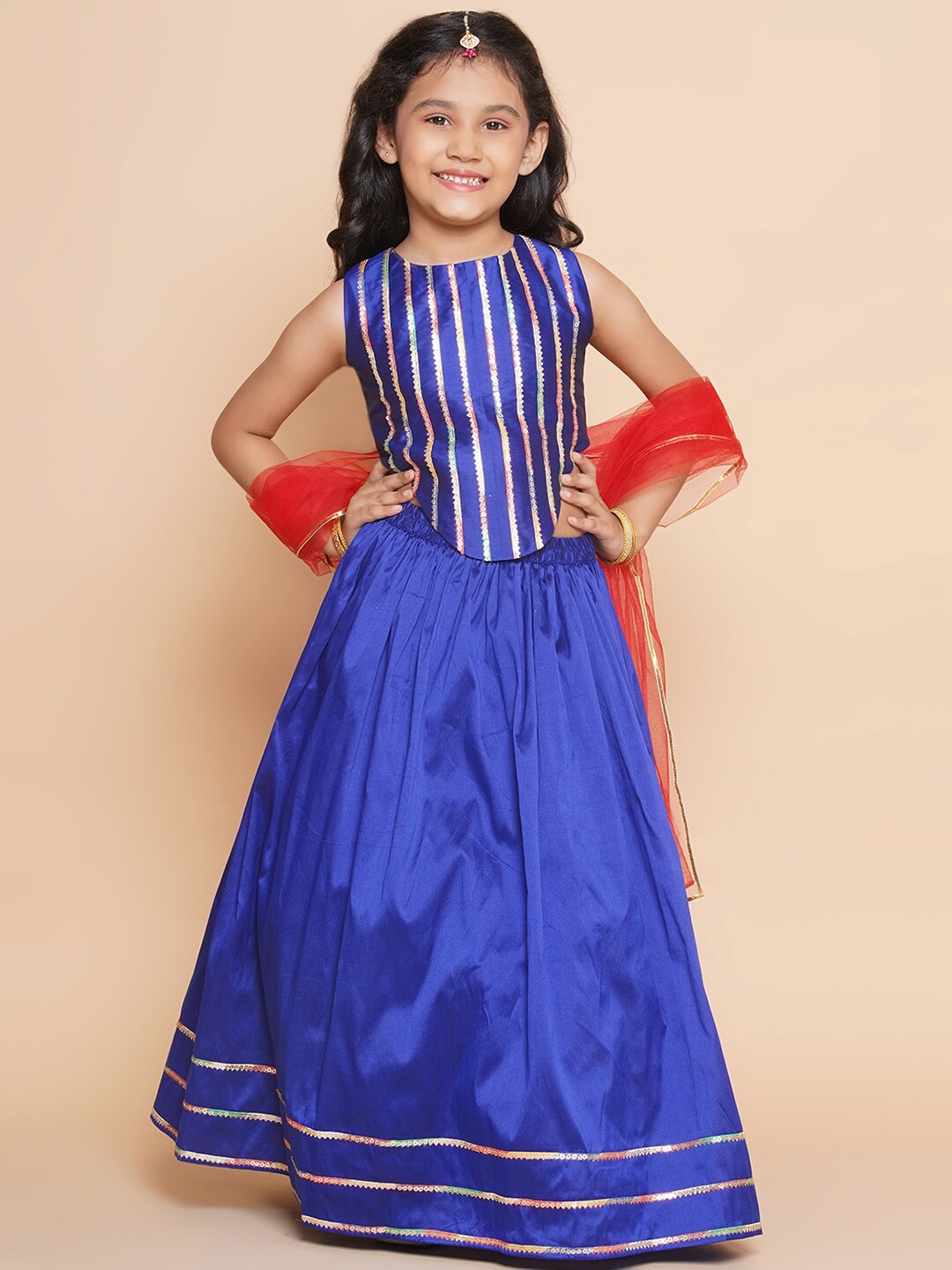 

Modish Couture Girls Embellished Sequinned Ready to Wear Lehenga & Blouse With Dupatta, Blue