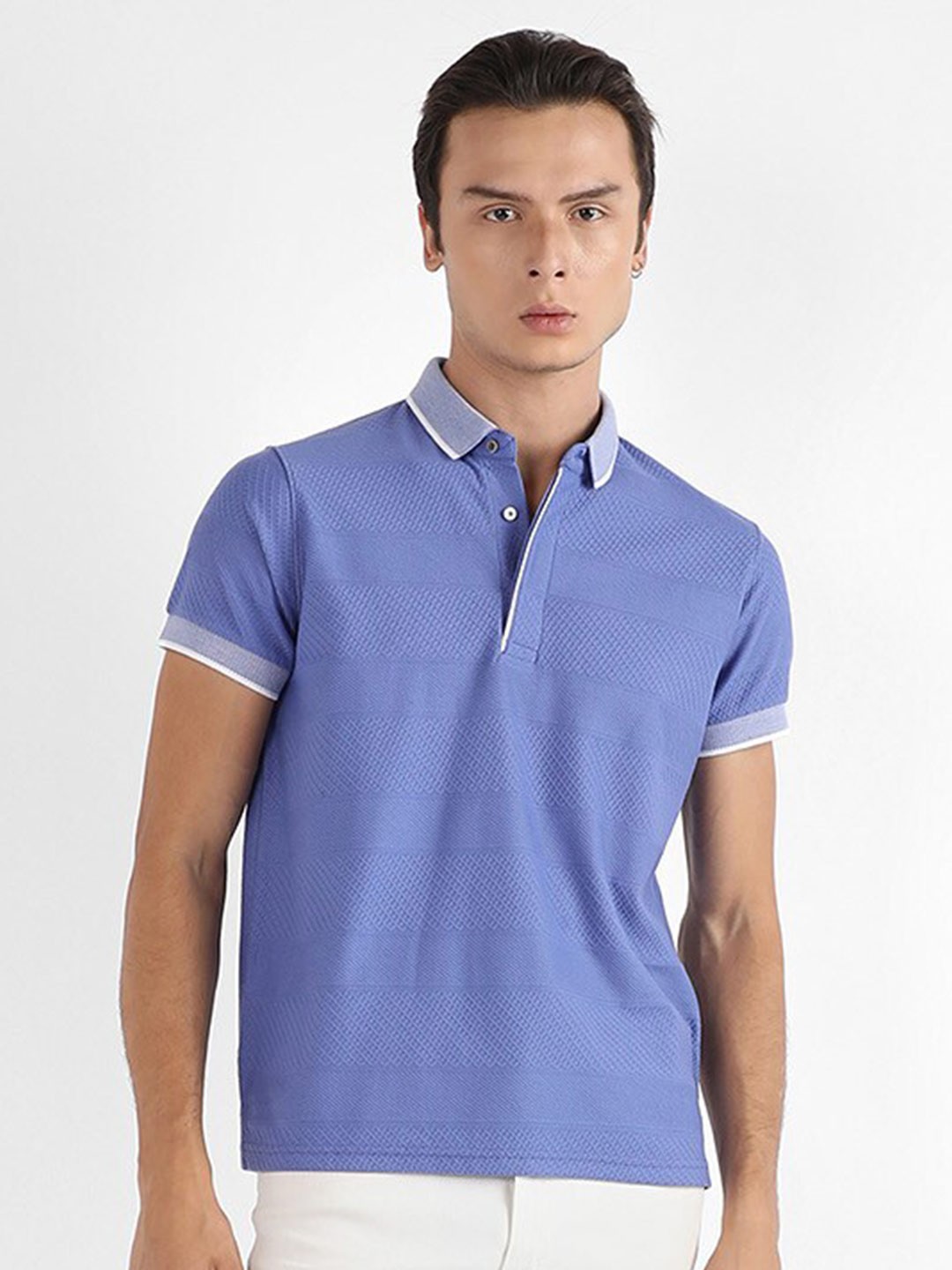 

Campus Sutra Self Design Polo Collar Cotton T-shirt, Purple