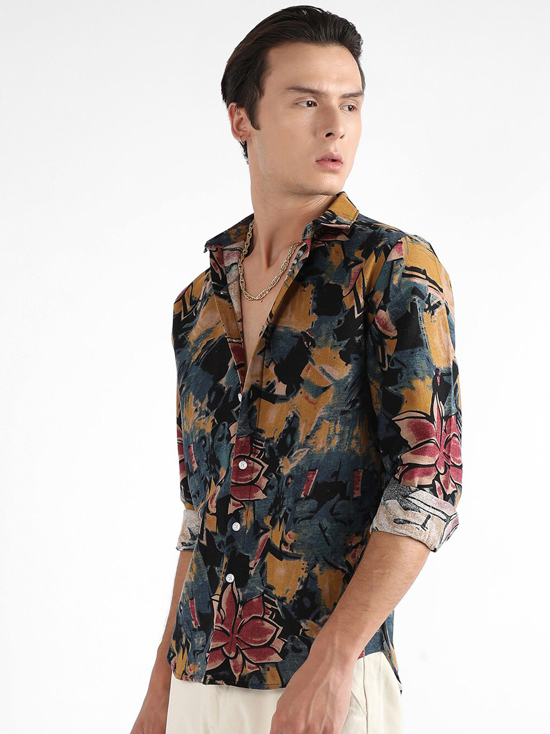 

Campus Sutra Classic Abstract Printed Cotton Casual Shirt, Mustard
