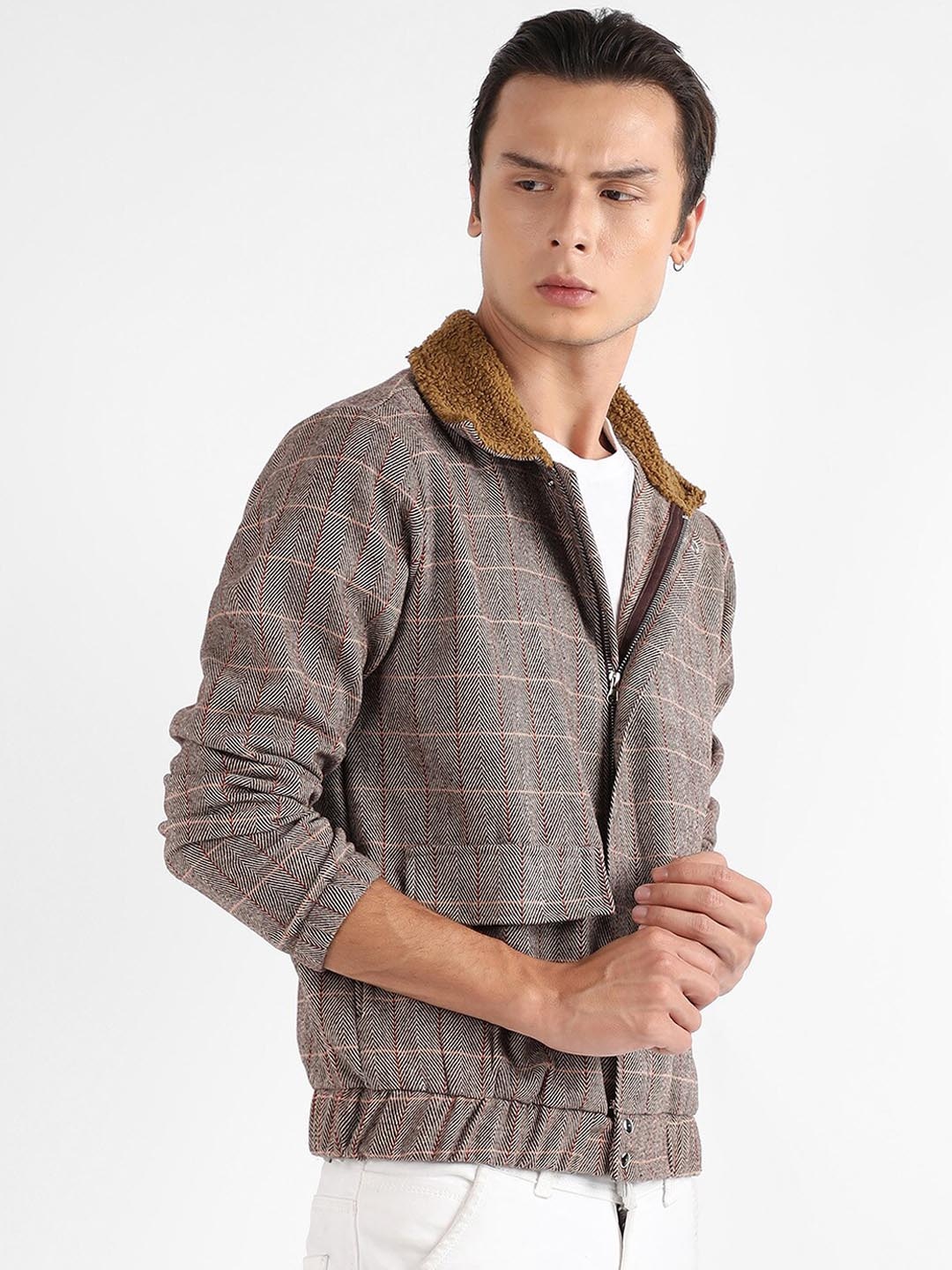 

Campus Sutra Windcheater Mock Collar Tailored Jacket, Brown
