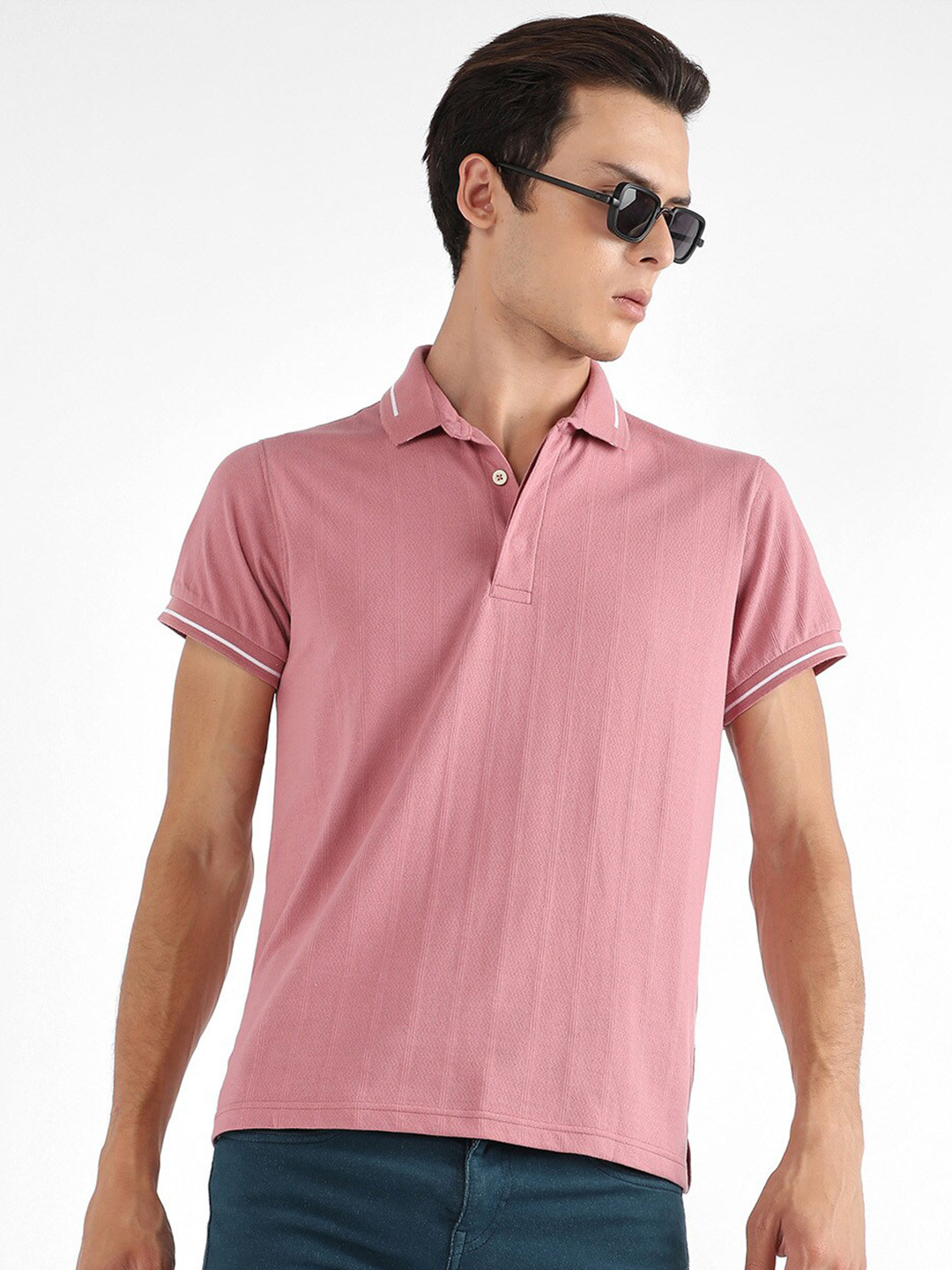 

Campus Sutra Polo Collar Cotton T-shirt, Pink