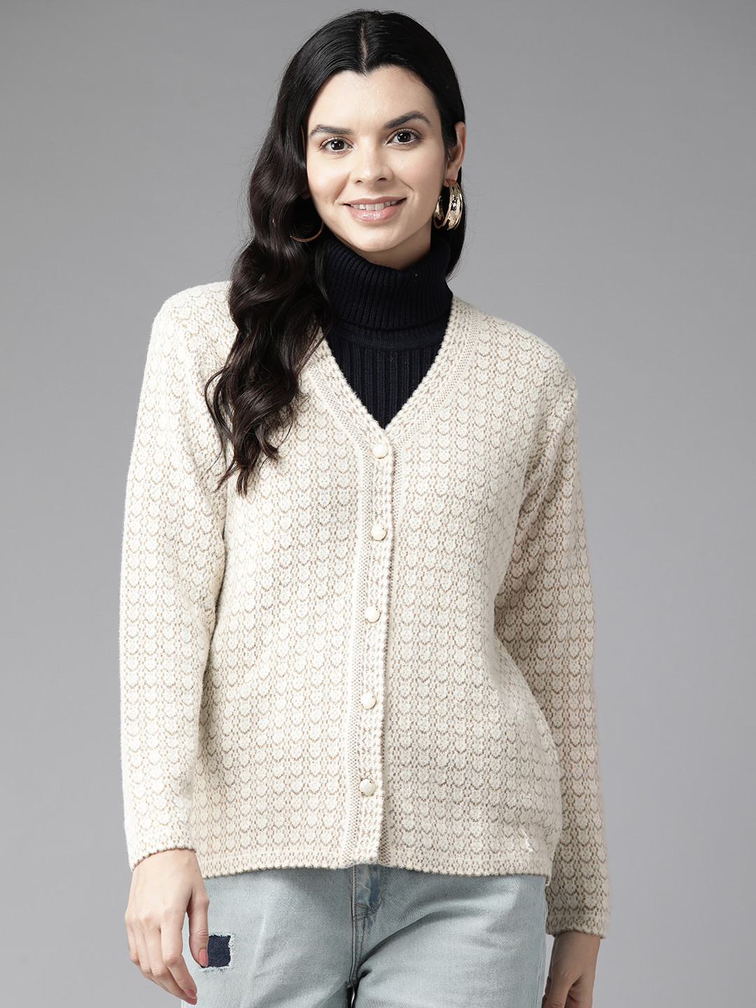 

Cayman Women Cable Knit Woollen Cardigan, Beige