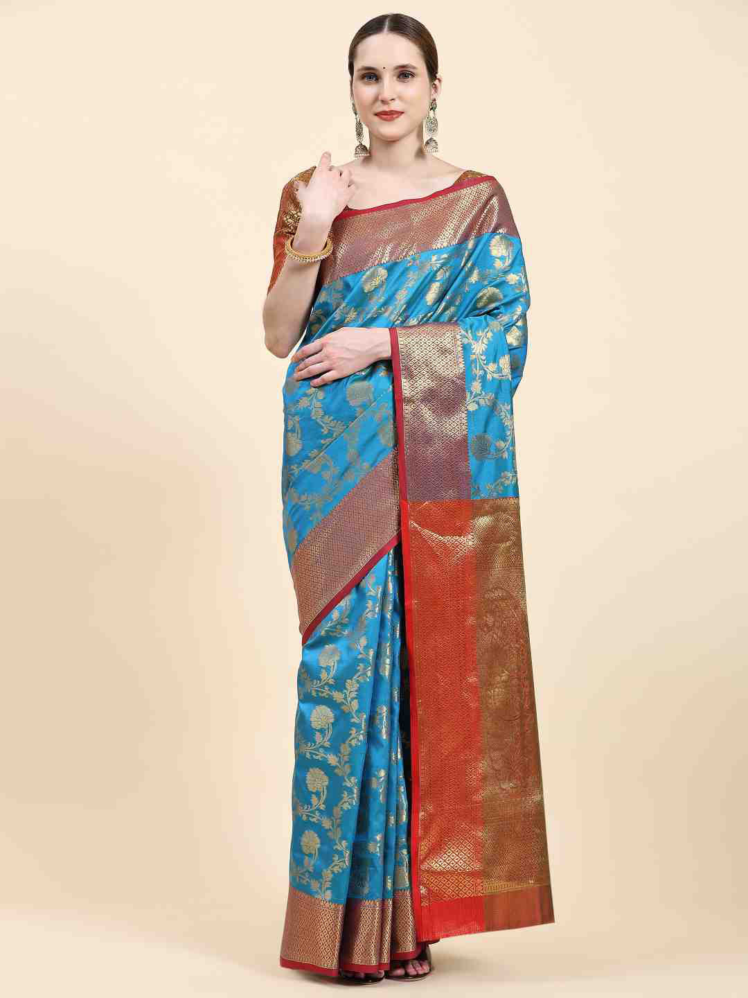 

JUST FASHION Floral Woven Design Zari Detail Saree, Blue