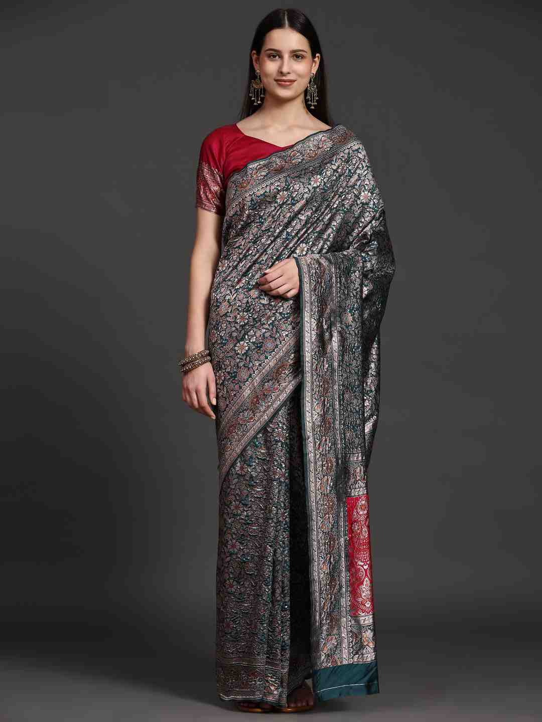 

JUST FASHION Woven Design Zari Banarasi Saree, Teal