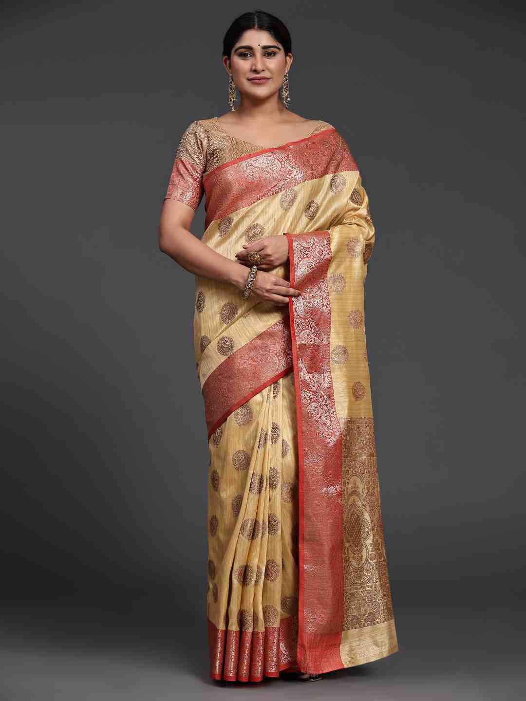 

JUST FASHION Woven Design Zari Banarasi Saree, Yellow