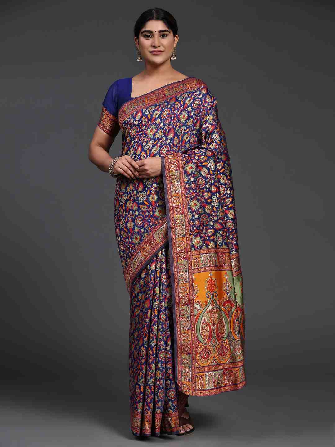 

JUST FASHION Floral Woven Design Zari Detail Silk Cotton Saree, Blue