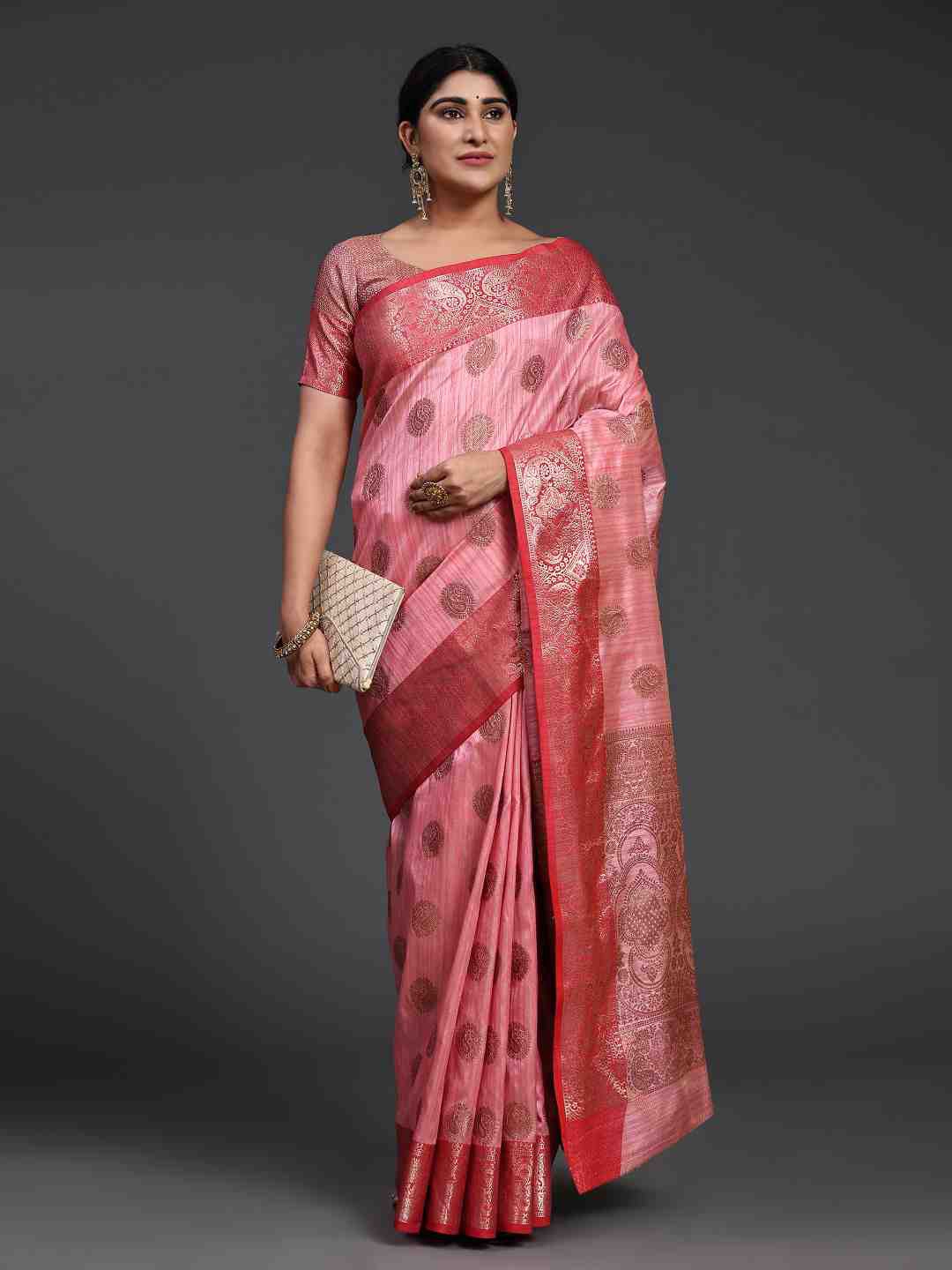 

JUST FASHION Ethnic Motifs Woven Design Zari Banarasi Saree, Pink