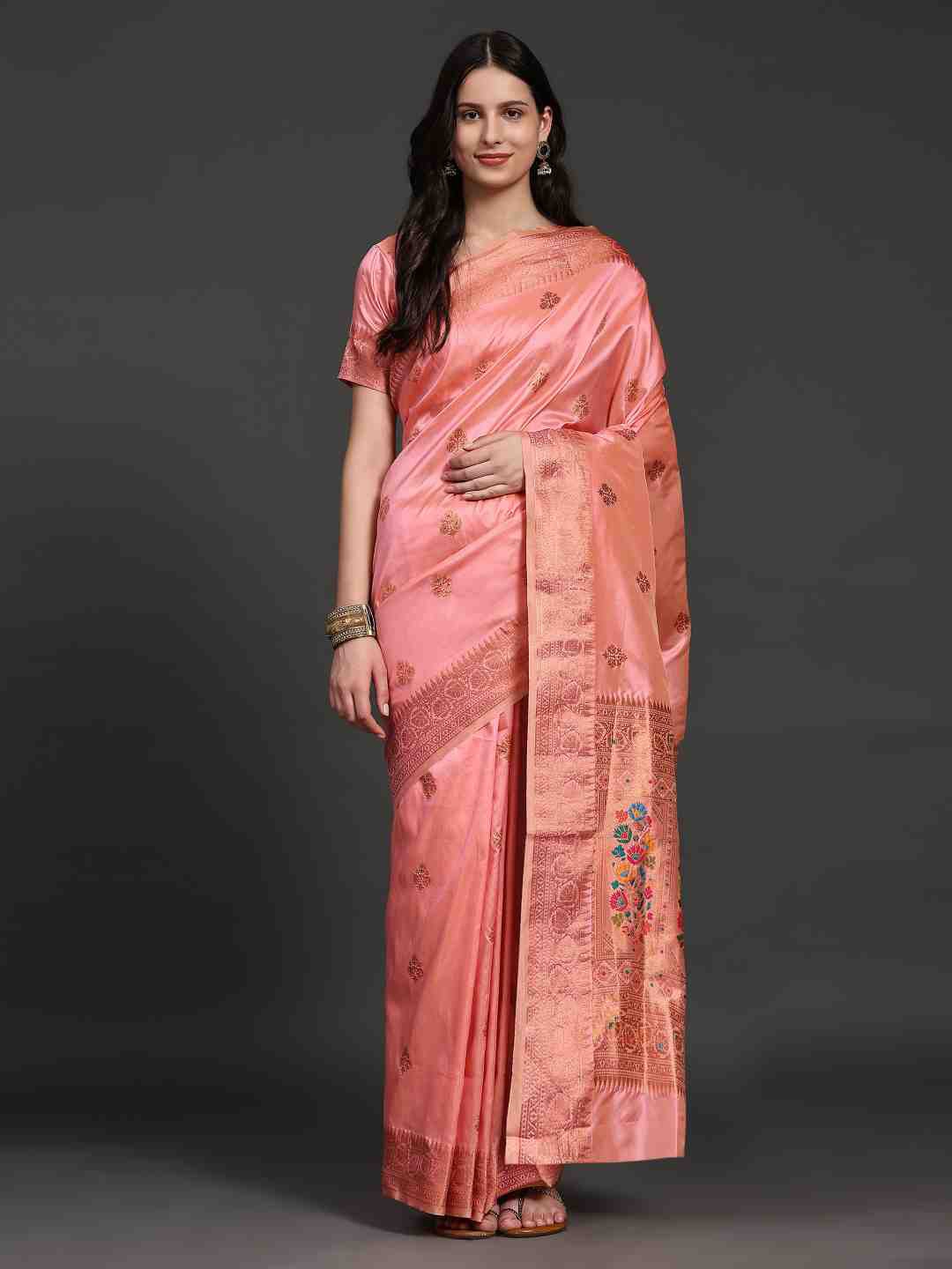 

JUST FASHION Floral Woven Design Zari Banarasi Saree, Pink